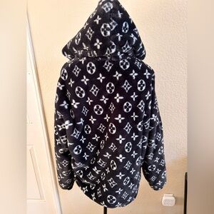 Adult Hooded Fleece Jacket in Black and White